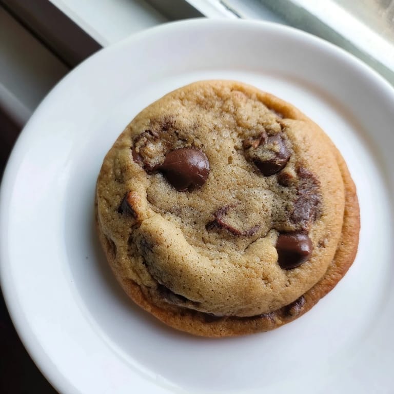 A close-up of delicious Air-Fryer Chocolate Chip Cookies, featuring pools of melted chocolate chips.