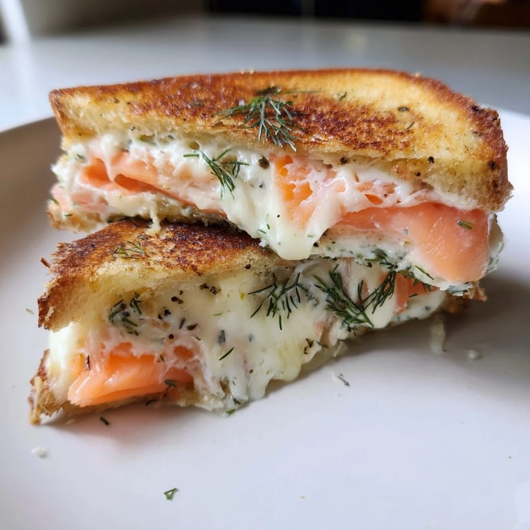 Melted cheese and rich, flaky smoked salmon fill this flavorful Smoked Salmon Grilled Cheese.