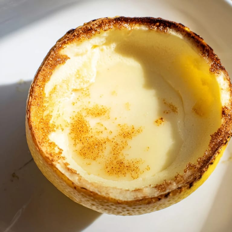 Close-up of a stunning Lemon Brûlée Posset; imagine the vibrant lemon scent and smooth cream.