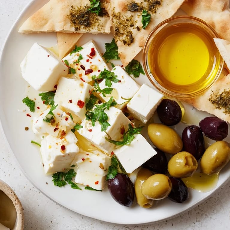 Enjoy a savory Turkish Olives & Cheese Board, a vegetarian treat with fresh herbs and warm bread.