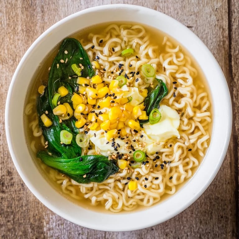 Quickly prepared Elevated Ramen Egg Drop Soup with a creamy broth, baby spinach, and toasted sesame seeds.