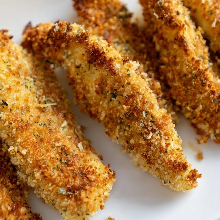 Golden Crispy Panko Chicken Strips cooling on a wire rack, highlighting the crunchy, herbed texture.