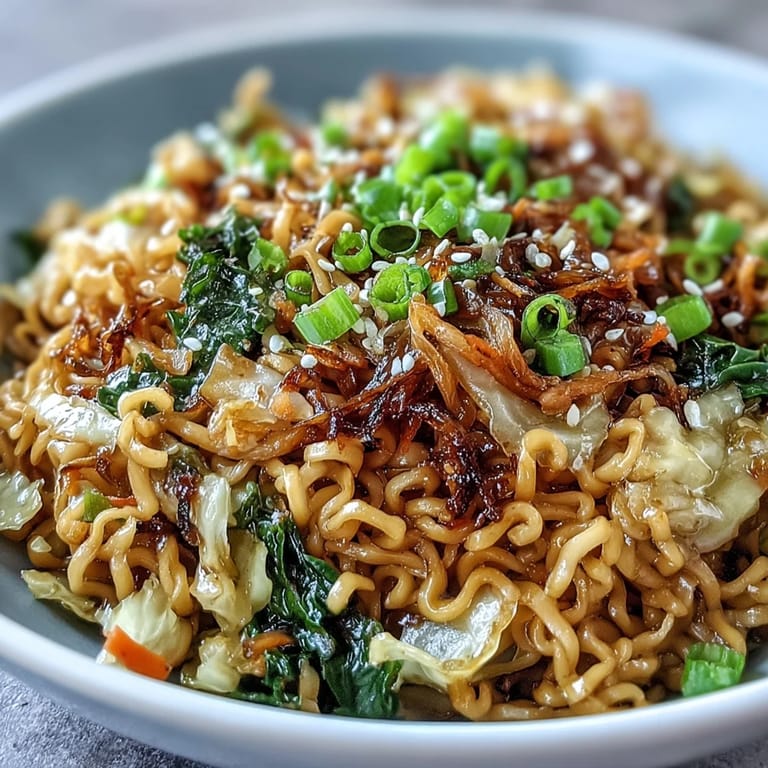 Freshly cooked Fried Cabbage Ramen in a wok, tossed with julienned carrots and scallions, ready to be served for dinner.