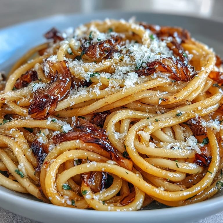 Close-up of Cabbage Pasta With Garlic and Parmesan showing silky Parmesan sauce clinging to noodles and tender, golden cabbage ribbons.