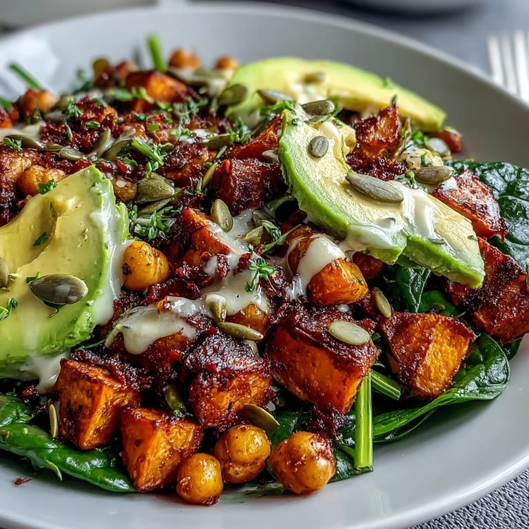 Bright and wholesome Roasted Sweet Potato and Chickpea Bowl topped with fresh cilantro, ready for a healthy lunch.
