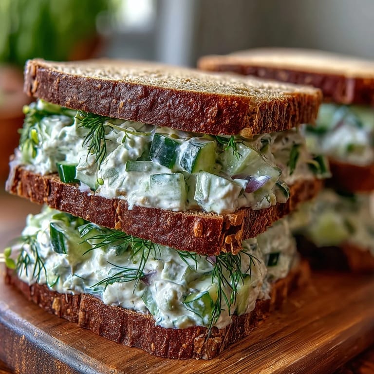 Chilled cucumber salad with dill and Greek yogurt piled onto whole-grain bread makes a light, crunchy vegetarian lunch.