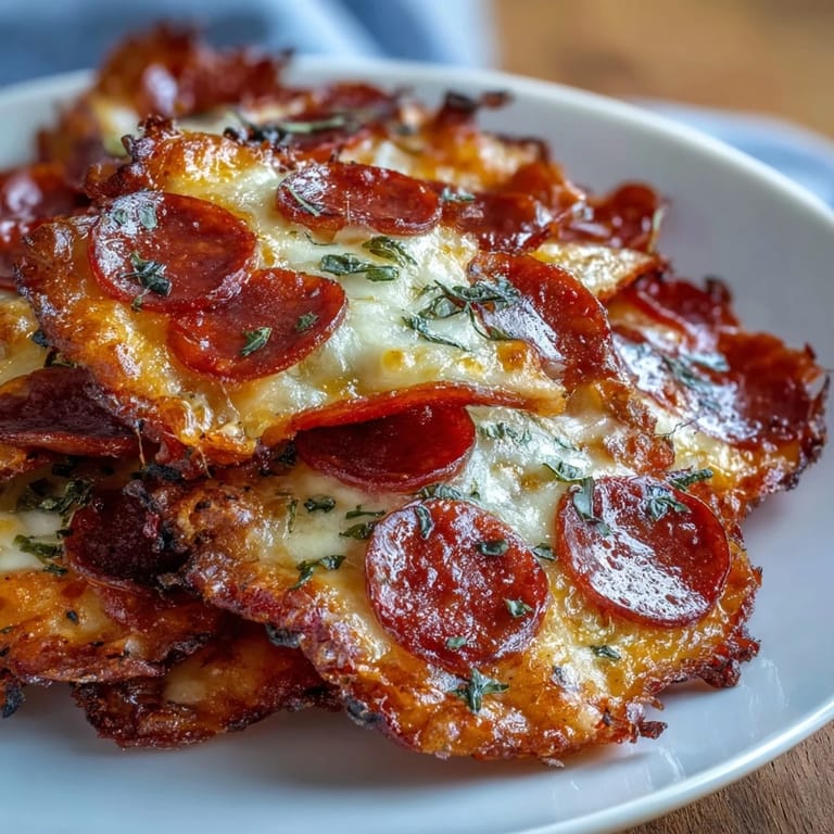 Pepperoni cheese crisps garnished with parsley, cooling on a wire rack for ultimate crunch, perfect for game day snacking.