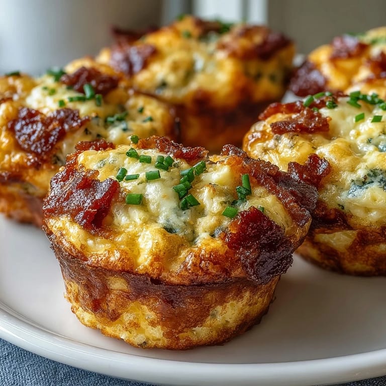 Freshly baked Ranch & Cheddar Egg Muffin Cups rest on a rustic wooden board, featuring fluffy egg centers with visible bacon crumbles and ranch seasoning, ideal for easy meal prep or a low-carb snack.