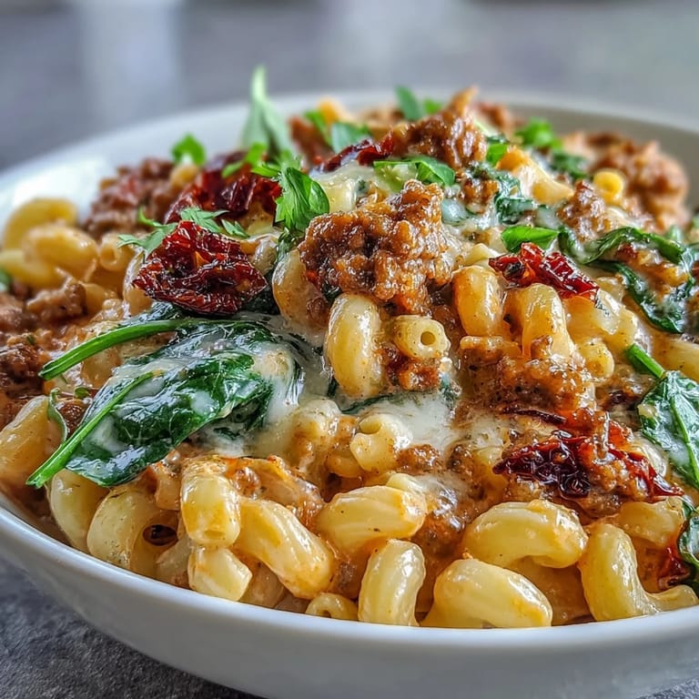 A hearty bowl of Creamy Tuscan Chili Mac topped with extra Parmesan and a glass of Pinot Grigio.