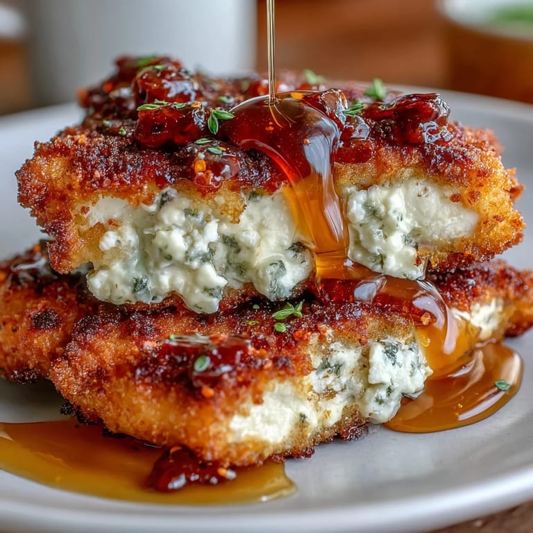 Golden fried chicken topped with melted feta cheese and finished with a kick of hot honey for an irresistible comfort meal.  