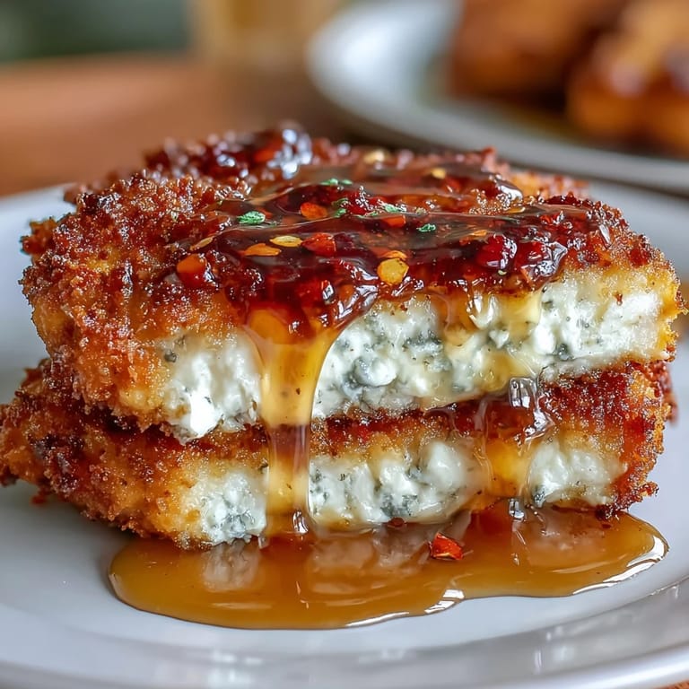 Crunchy Panko-breaded chicken breast smothered in tangy feta and spicy hot honey, a flavor-packed dish for any occasion.