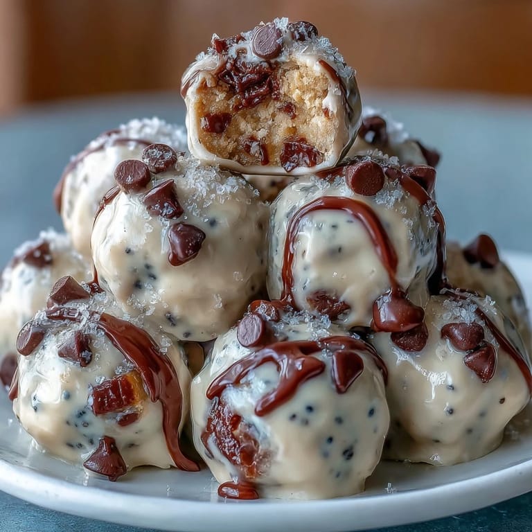 Handmade frozen peanut butter yogurt bites with chia seeds and a dark chocolate drizzle.