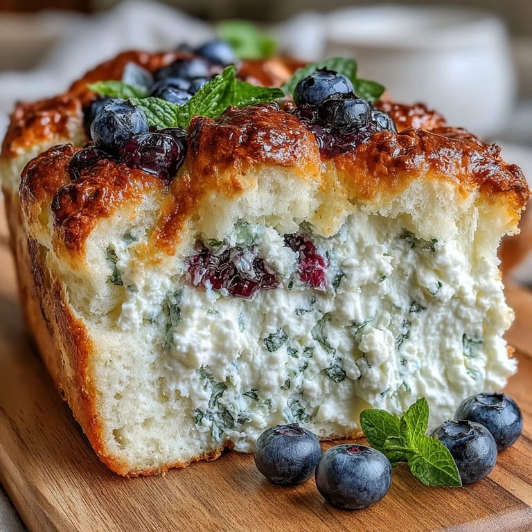 Delicate Cottage Cheese Blueberry Cloud Bread, featuring creamy texture and bursts of fresh blueberries.