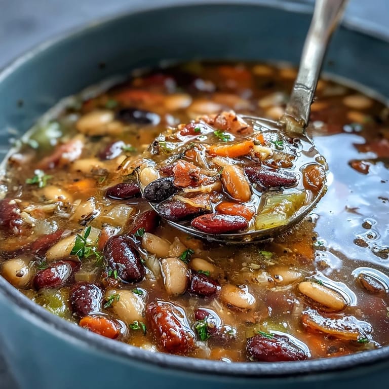 Velvety 15-bean soup with a medley of legumes, smoky ham, and aromatic herbs—ideal for chilly nights.