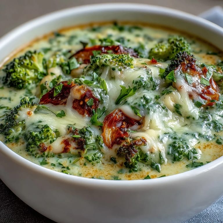 Rich and creamy broccoli cheddar soup with white beans, blended until smooth and topped with extra cheese and steamed broccoli florets.