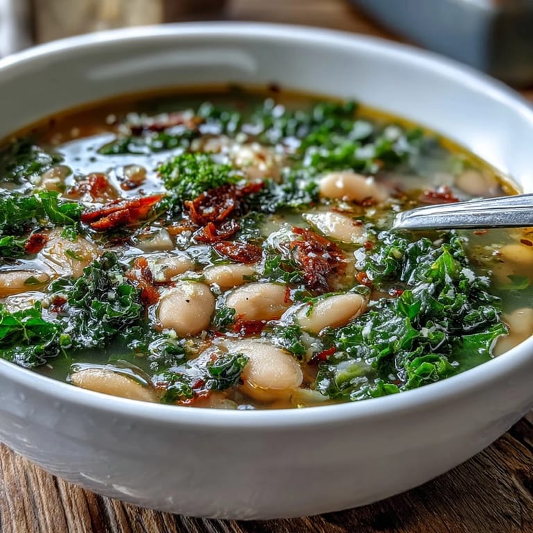 Creamy cannellini beans, tender kale, and bright lemon zest create a comforting Tuscan white bean soup, perfect for chilly evenings.  