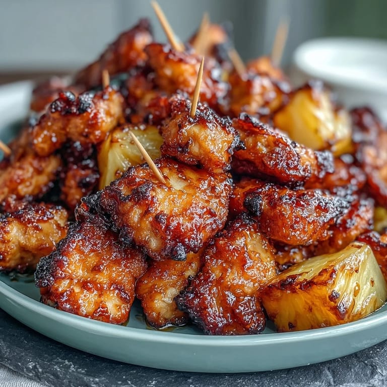 These Air Fryer Chicken Pineapple Bites feature marinated chicken and fresh pineapple, air-fried until caramelized and served warm for easy entertaining.  