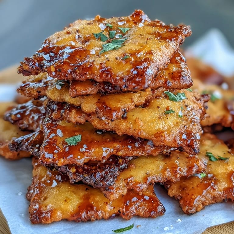 A close-up of golden brown, crispy sourdough crackers flavored with cheddar and jalapeño.