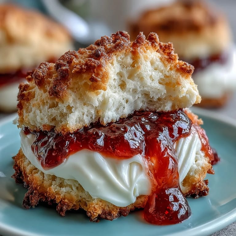 Buttery thumbprint cookies filled with creamy clotted cream and strawberry jam, offering a delightful British-inspired dessert for any occasion.