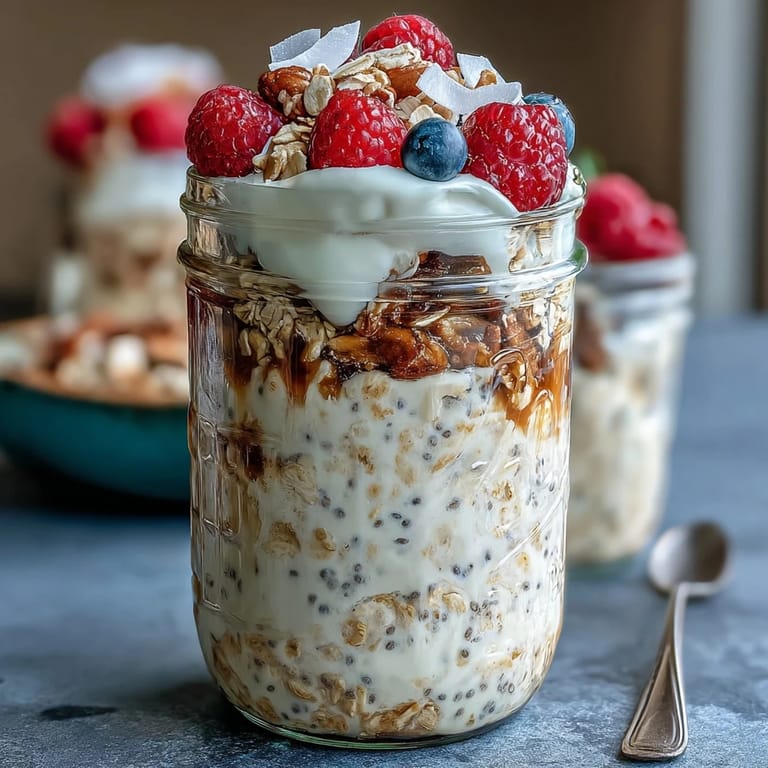 Creamy overnight oats with chia seeds and strawberries, a nutritious and colorful breakfast in a jar.