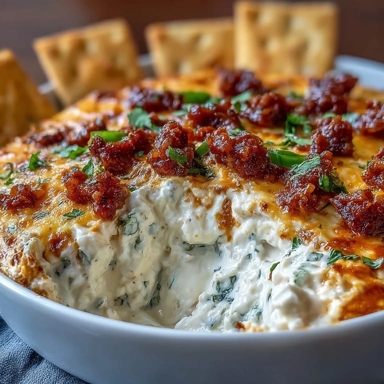 Festive Cinco de Mayo loaded queso dip features melted cheddar and Monterey Jack cheese topped with savory chorizo and fresh toppings.
