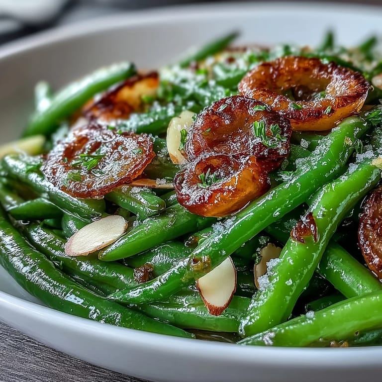 Tender green beans roasted until blistered, tossed with golden garlic and fresh lemon zest for bright flavor.  