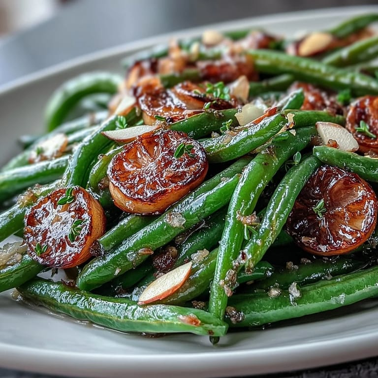 Garlic-infused green beans roasted to perfection, finished with lemon zest and optional toasted almonds for crunch.