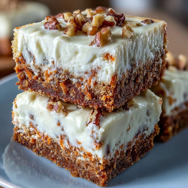 Moist carrot cake meets rich cheesecake in these marbled bars, featuring cinnamon, nutmeg, and grated carrots for classic spring flavor.