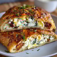 A golden Easter savory pie filled with ham, spinach, and whole hard-boiled eggs, baked to perfection.  