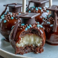Festive graduation cake pops in school colors, decorated with edible glitter and sprinkles for a celebratory dessert.