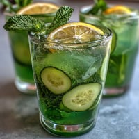 Sparkling Cucumber Mint Lemonade Mocktail: vibrant green drink with fresh garnishes, perfectly chilled.